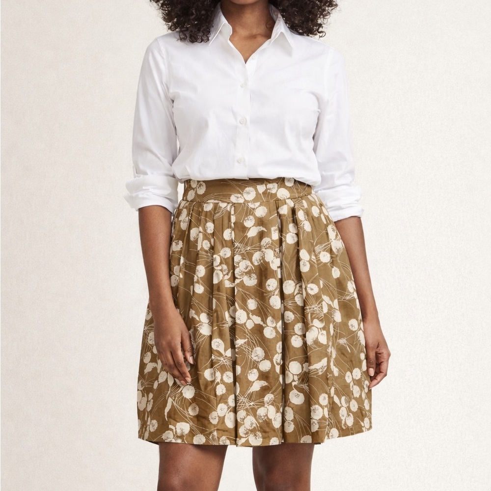 Boden Limited Edition Mustard and White Floral Pleated Silk Skirt - Size 14 EUC - Picture 1 of 8